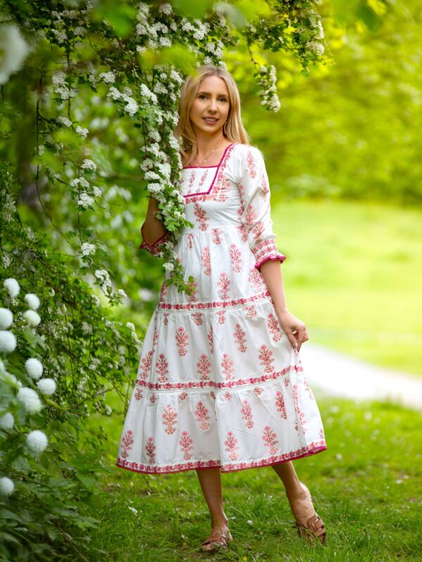 Malaika Dress – Hot Pink & White